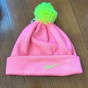 Nike Kids Bright Pink Hat with Lime Pom